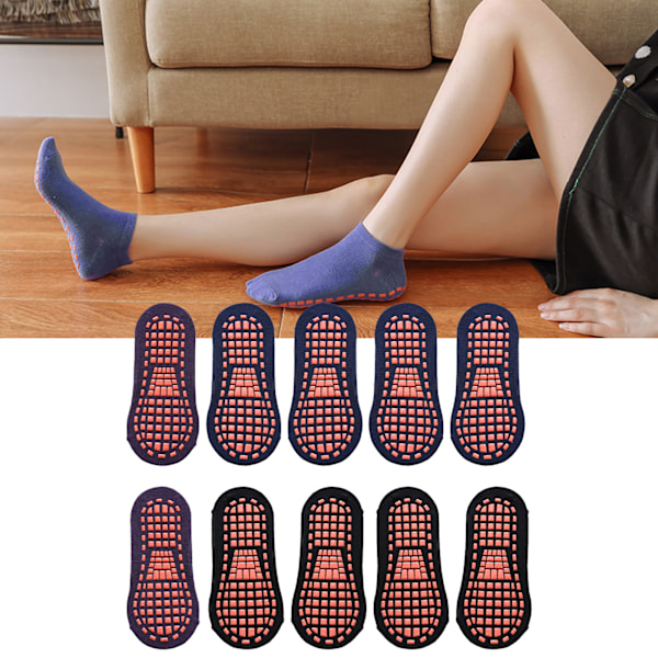 10 paria Grip-sukkia, pehmeät, hengittävät, joustavat, liukkaat sukat, tossut, pehmustetut sukat, musta, tummansininen, syvä violetti, isot lapset 29-34