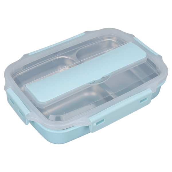 Termisk isolerad Bento Lunch Box 3 fack läckagesäker 304 Rostfritt stål Bento Lunch Box för studenter Skola Kontor Himmelblå