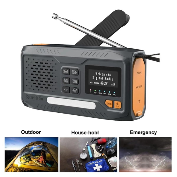 Dab/FM Bluetooth Radio Bærbar Solar Radio Receiver Nødradio Utomhus Håndsveiv Radio