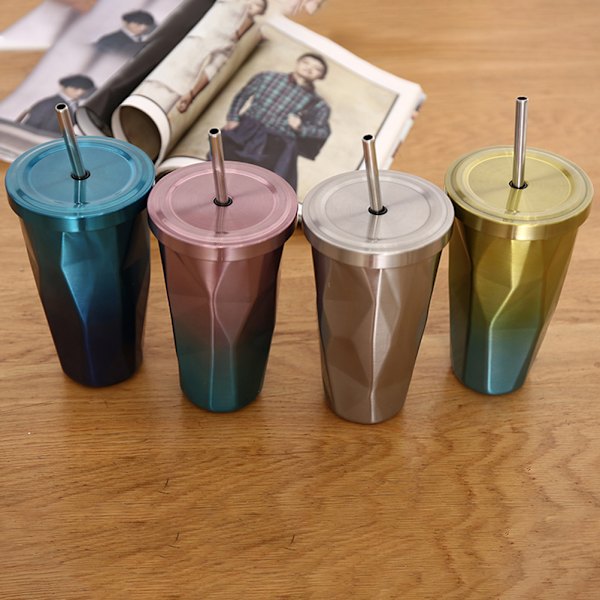 Gradient rostfritt stål koppar med sugrör Dricka tumblers Resa Bärbara sugrör koppar