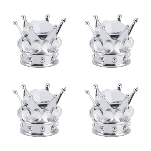 4 stykker dekkhjulstammeventildeksel Crown Diamond Style Universal for biler Lastebiler Sykler Hvit