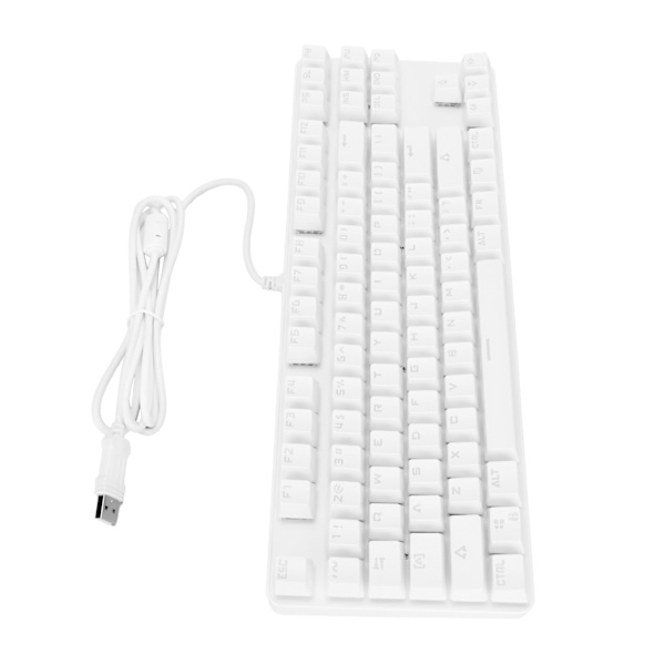 Mekaaninen pelinäppäimistö 87 näppäintä 9 taustavalotilaa Langallinen USB taustavalaistu näppäimistö PC-pelaajille, valkoinen