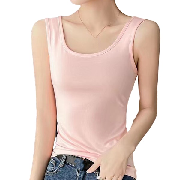 Dame Tanktop Blød Åndbar Camisole Bred Rem Ærmeløs Ren Farve Tanktop til Forår Sommer Pink XL