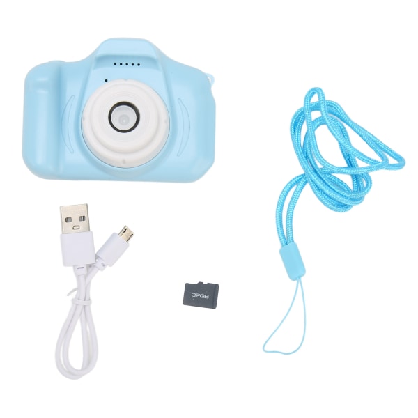 Barn Digitalkamera Multi Mode Filter Fram Bak 8MP Söt Toddler med Lanyard 32G Minneskort Blå
