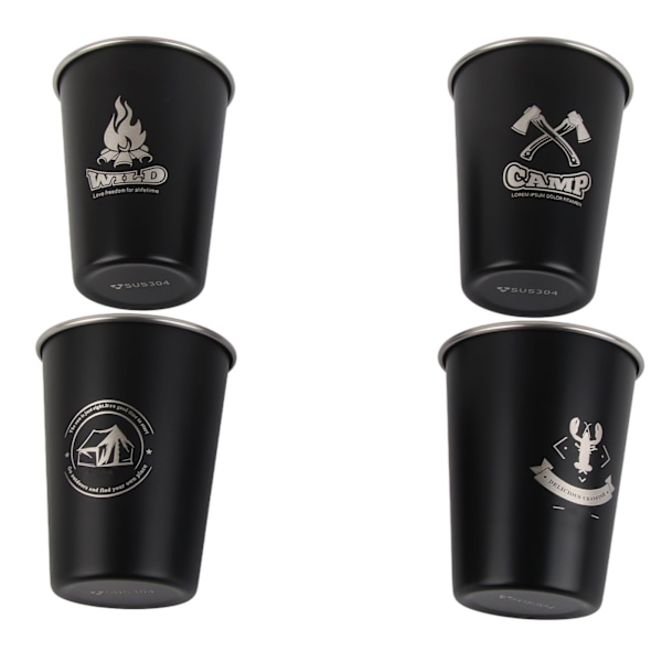 4 st campingmuggar svart 350 ml utomhus camping bärbar rostfritt stål hög temperaturbeständig konisk pint muggar set