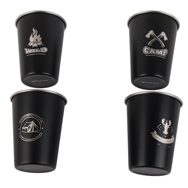 4 stk Camping Kopper Svart 350ml Utendørs Camping Bærbar Rustfritt Stål Høy Temperaturbestandig Konisk Pint Kopper Sett
