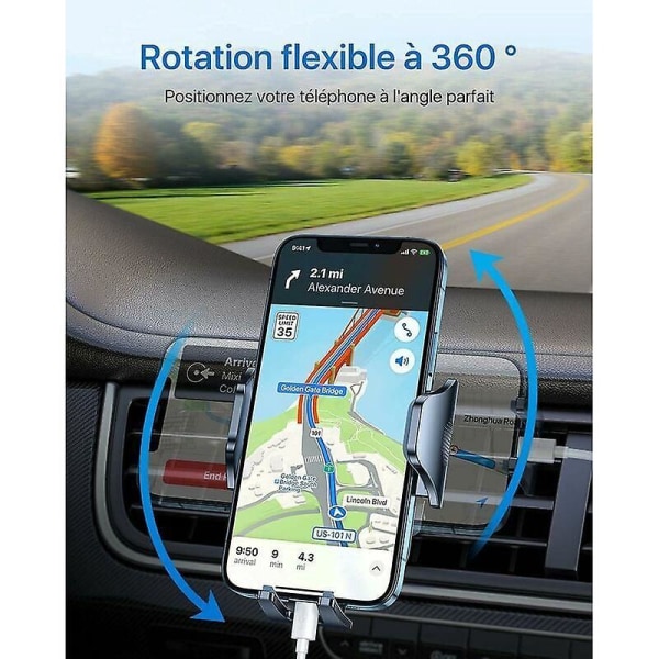 360 pyörivä autopuhelinteline iPhone 14/13:lle, Samsungille, Xiaomille jne.