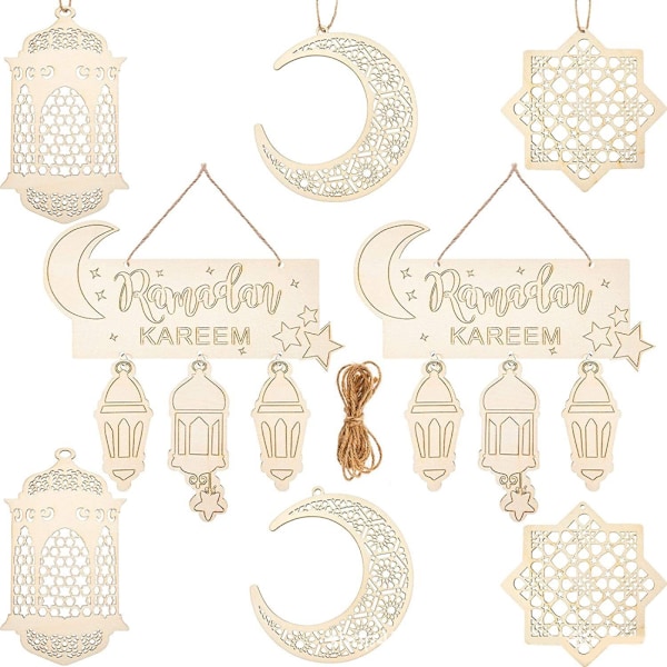 Wooden EID Pendant Set Ramadan DIY Decorations Pendant for Muslim Islam Eid Al Fitr Party Supplies