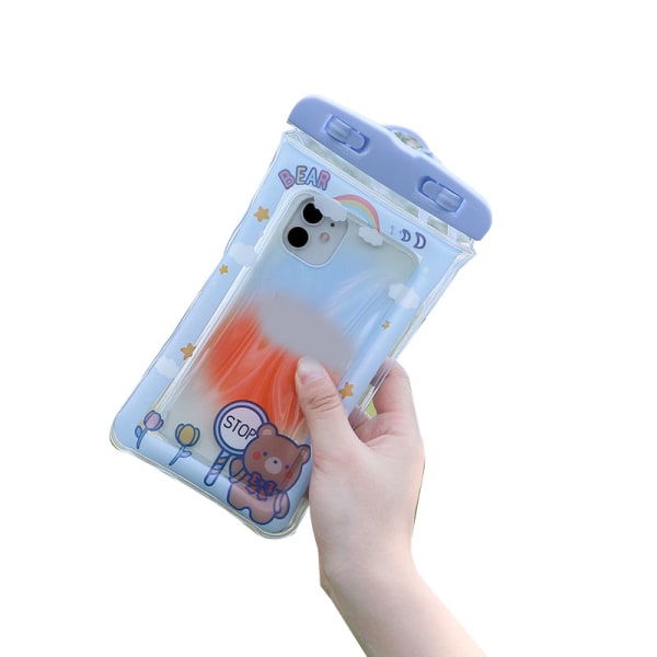 Vedenpitävä puhelintasku Sarjakuva söpö herkkä kosketusnäyttö läpinäkyvä puhelintasku kaulanauhalla ajelehtimiseen sukeltamiseen sininen ruskea karhu