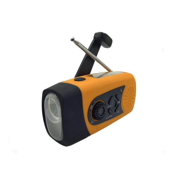 Orange multifunktionskortradio, mini ficklampa nödradio, solcellshandvevradio