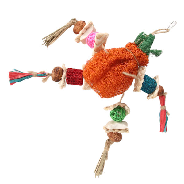 Papegojtuggleksaker för att lindra tristess, rengöra tänder, tuggfasta, säkra, hängande, färgglada, loofah, majs, fågel leksak
