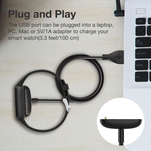 Magnetisk USB-opladerkabel Kompatibel til Fitbit Luxe Armbånd Oplader Datakabel 100CM Strap Oplader Kompatibel til Fitbit Luxe Smart Watch