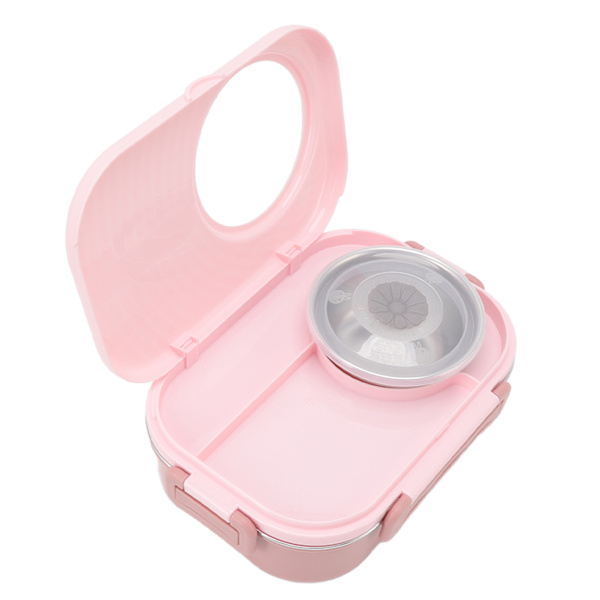 1450 ml Bento Lunsjboks i rustfritt stål med romslig termisk Bento-boks med dobbelt lag Bento-beholdere for studenter Rosa