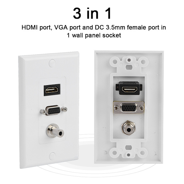 Audio Video DC 3,5 mm hun HDMI + VGA 3 i 1 stikpanel opladerudtag
