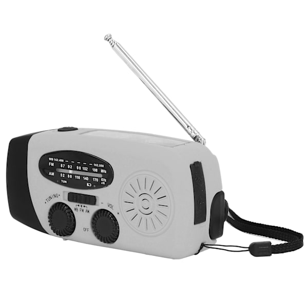 Handvevad Solradio Multifunktionell Nödradio LED-radio med Ficklampa för Utomhuscamping Silvergrå Amerika
