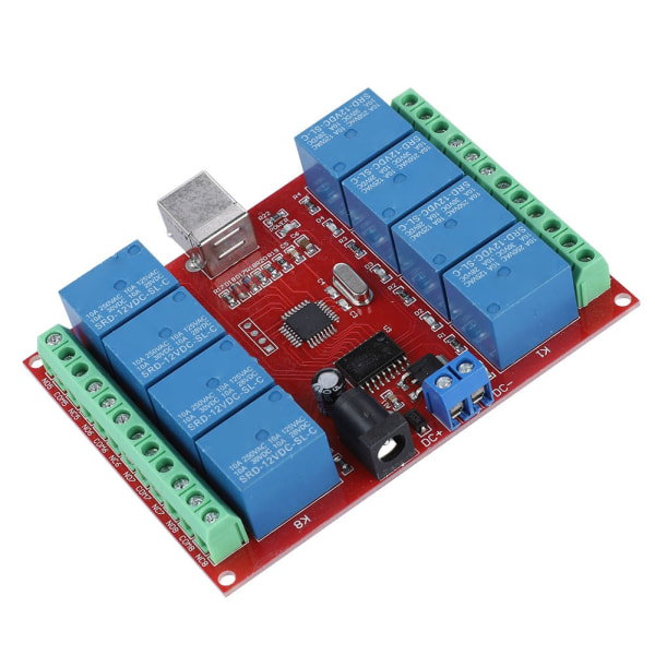 8-kanals 12V datamaskin USB Intelligent kontrollbryter relémodul Gratis driver