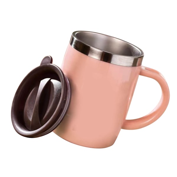 304 Rostfritt Stål Kaffe Mugg med Lock Söt Droppresistent Drickmugg för Kontor Hem Rosa 420ml