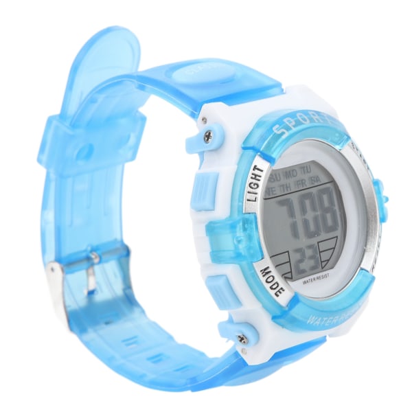 Digital kronografklokke Jenter Student Elektrisk vanntett PU-rem for svømmesport med fargerikt nattlys Alarm blå
