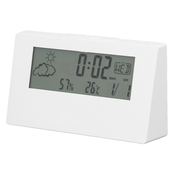 Digital väckarklocka Snooze-funktion LCD Tid Datum Temperatur Fuktighet Display Sängbord Elektronisk klocka med ljus Vit
