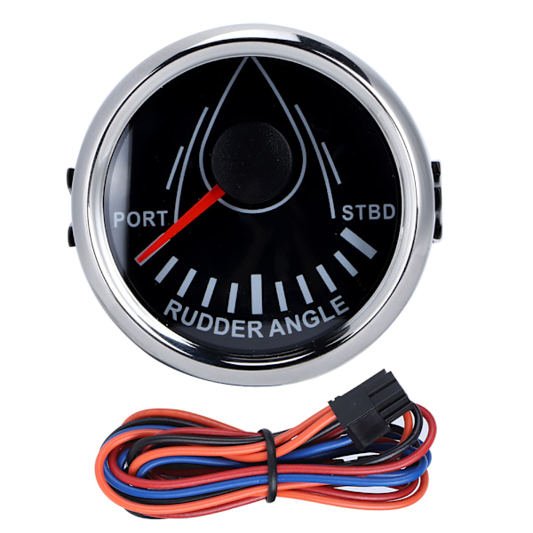 52mm Universal Bådsror Vinkelindikator 0-190ohm Signal med Ror Sensor 9-32V Baggrundsbelysning Måler til Båd Yacht Sort Skive Sølv Dæksel