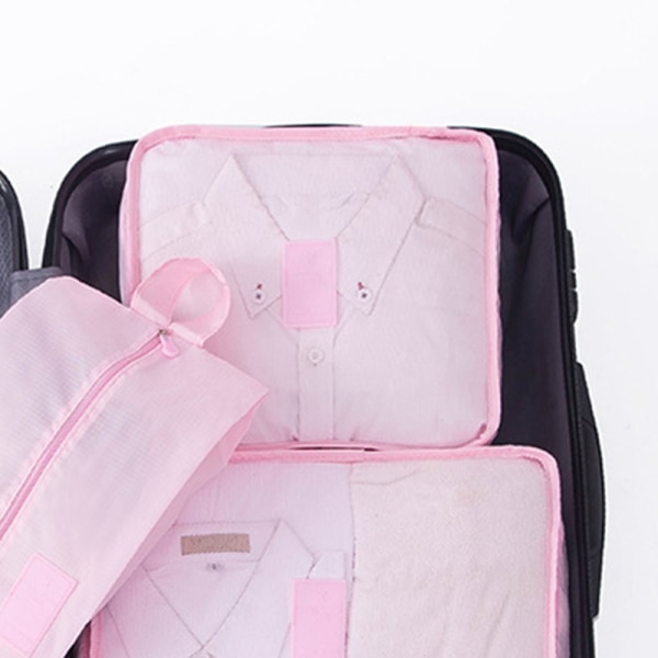 7 sæt emballageterninger Vandtætte smudsafvisende Oxford-klud Bagagepakningsarrangører til rejser Pink
