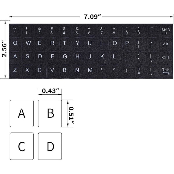 Universal Keyboard Stickers Pack - Engelsk layout, svart bakgrunn med hvit skrift, perfekt for datamaskiner