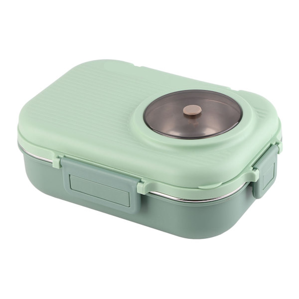 Termisk lunsjboks 1100ml Dobbelt lag 3 rutenett design 304 rustfritt stål Bento boks med spisepinner skje suppebolle grønn