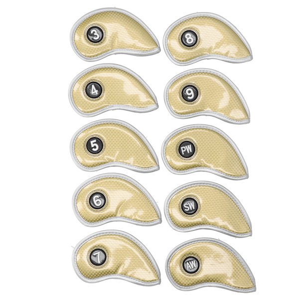 10st Golf Iron Head Covers ärmnummer Skyddande PU Vattentät Golftillbehör Guld