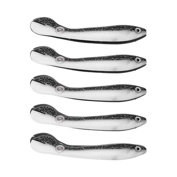 5kpl/ set 10cm 6g Pehmeä viehe 3D Eyes Enlarged Tail Coil Keinotekoinen Soft Loach -kalastusuheMusta valkoinen