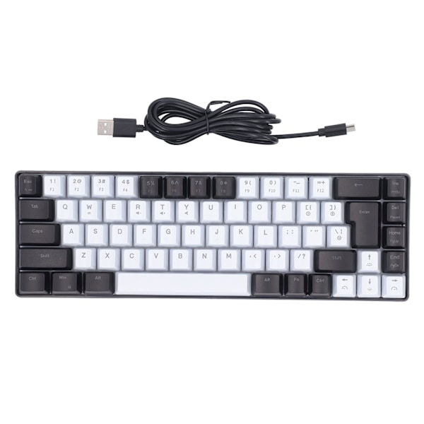 Membran Gaming Keyboard 68 Taster RGB Bakgrunnsbelyst Ergonomisk USB-grensesnitt Datatastatur for Win System Office Family Svart Hvit