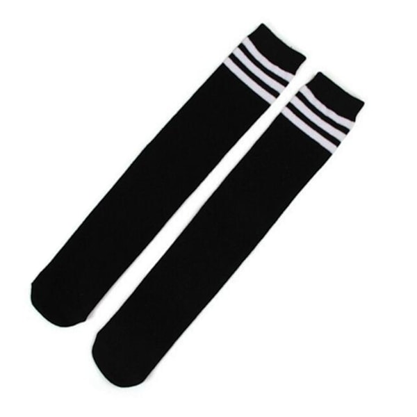 Jente Knee High Sokker Stripe Style Myk Pustende Slitesterk Bredt Brukt Barn Kompresjonssokker for Dans Sport Hvit på Svart