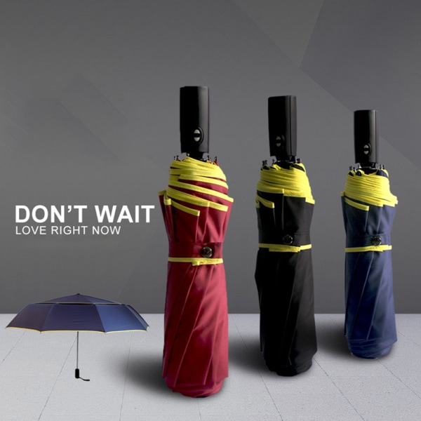 Ekstra oversize stor kompakt paraply Dobbelt baldakin ventileret vindtæt vandtæt stavparaply til kvinder og mænd