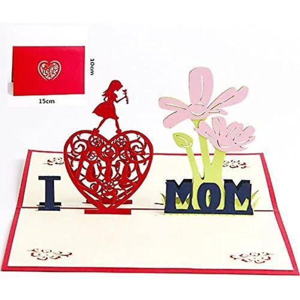 3D Pop Up äitienpäivä- ja syntymäpäiväonnittelukortti äidille, mukana kirjekuori, 10x15cm