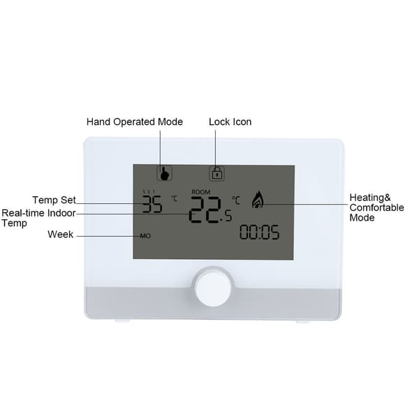Programmerbar Termostat Temperaturregulator til Vægmonteret Kedel Varmesystem Sort