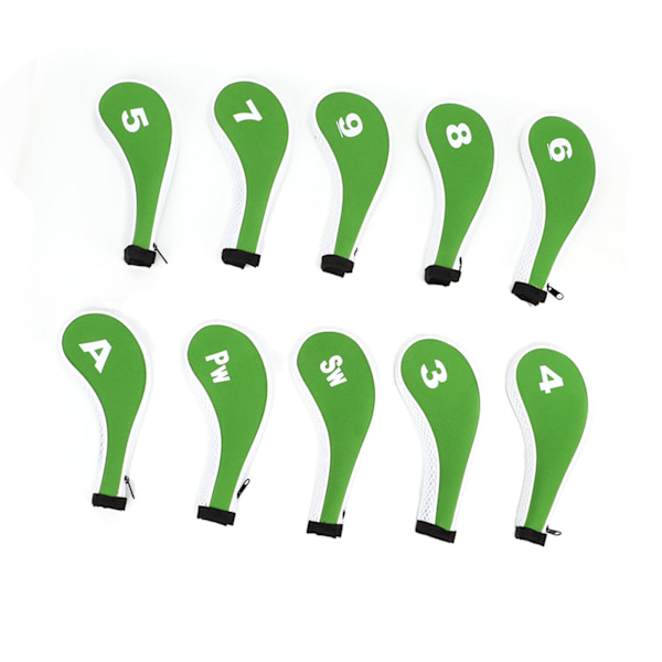 10 st Golf Iron Head Cover Set med dragkedja Golf Club Headcovers Passar de flesta klubbor Skyddande Golf Head Covers Grön Vit
