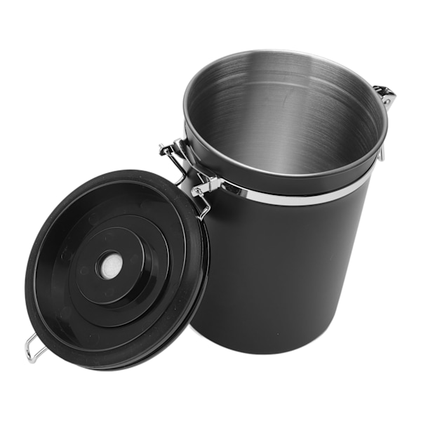 Kaffebeholder i rustfrit stål med lufttæt beholder til kaffe med 30 ml ske og datosporing, kaffekande til opbevaring af 1,8 l, sort