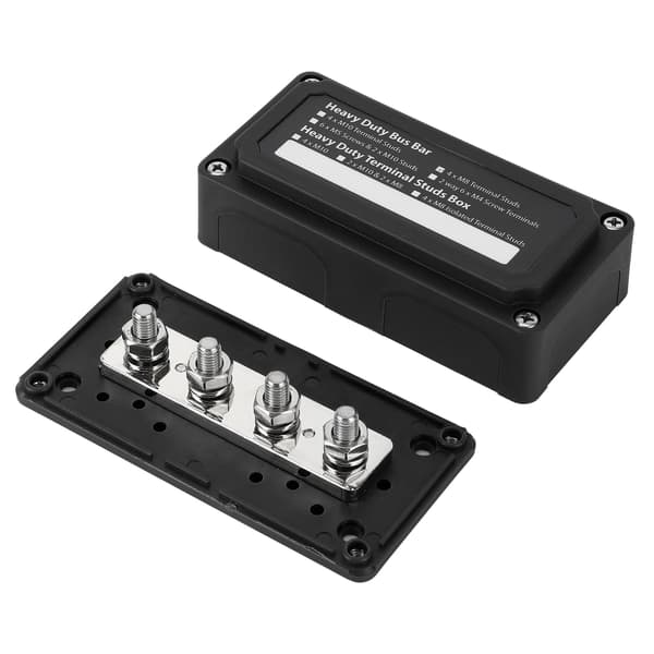 300A 48V DC Samleskinne Strømfordelingsboks 4 Studs Universal til Bil Båd RV Skib Sort
