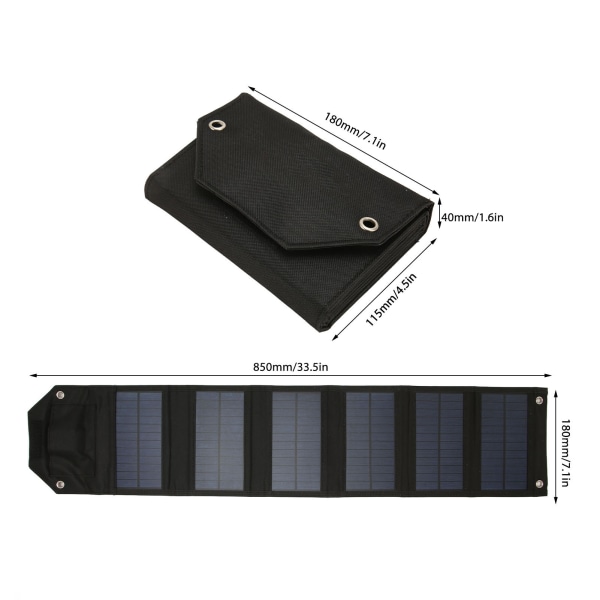 28W bærbar solcellelader med USB-port Vanntett 5V 4A sammenleggbar solcellelader for smarttelefoner, nettbrett, svart