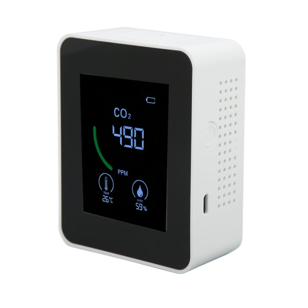 Karbondioksiddetektor USB-lading TVOC-sensor Halvleder Luftkvalitetsmonitor med temperatur-fuktighetstesting Hvit