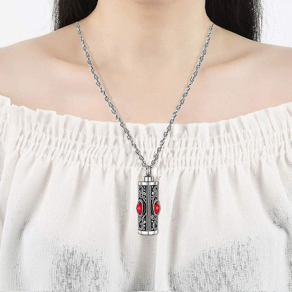 1 stk krystalkremering urne halskæde til aske souvenir kremering smykker til menneskelig aske Rustfrit stål mindesmærke vedhæng med blomst (rød)
