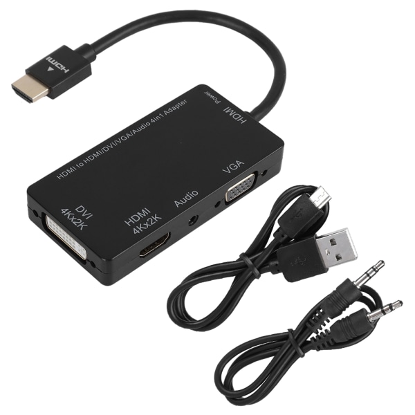 CableDeconn HDMI till DVI 4K/VGA/HDMI 4K/Audio 4-i-1 adapterkabel för PC/telefon