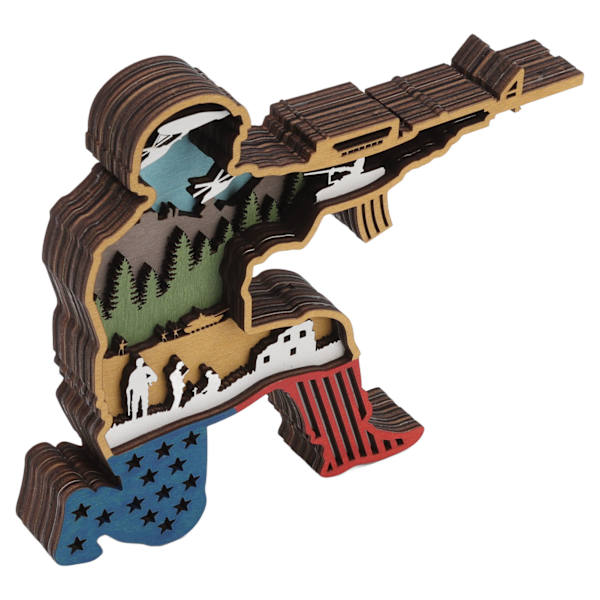 Uafhængighedsdag Træskæring Soldat Håndlavet 3D Soldat Ornamenter med Lys til Hjem Butikker Cafeer