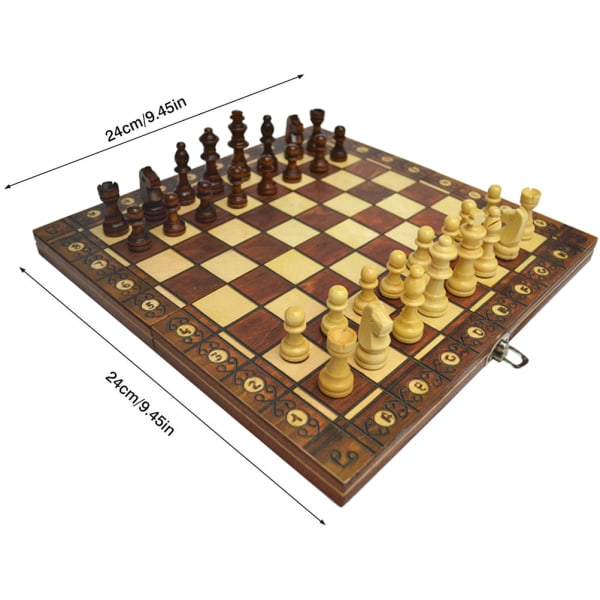 3 i 1 träschackspel Bärbart schackset Schackbackgammon set för inomhus schackspel i trä