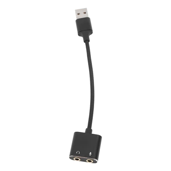 USB Lydadapter Aluminiumlegering Svart Plug and Play USB til 3,5 mm Jack Lydkort for Stasjonære Datamaskiner Bærbare Datamaskiner
