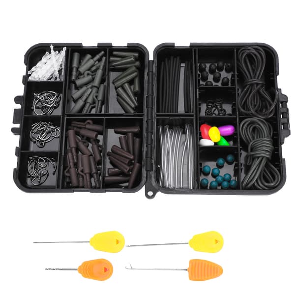 Karpfiskegrejsæske Vægte Clips Maddingnåle Krog Svivel Rig Kit (med maddingnål)