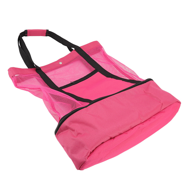 Mesh Strandtaske Multifunktion Mesh Design Top Lynlås Hold Friskhed Holdbar Stof Strand Tote til Strand Have Camping Rød