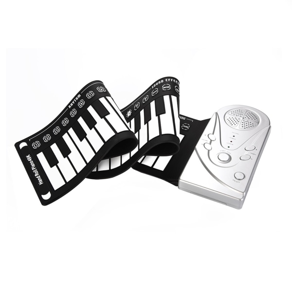 Bærbart elektronisk keyboard med 49 tangenter, håndrullende klaver til børn, børn, begyndere (sølv)