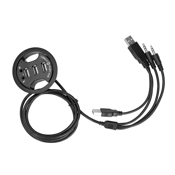3 Ports Desktop USB HUB Højhastighedsudvidelse Rund HUB med 3,5 mm Lydhul til Computer Mikrofon Telefon