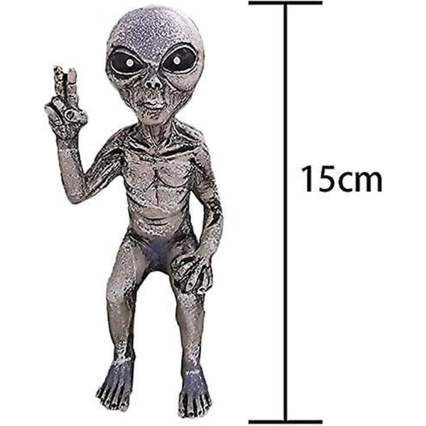 Grå Alien Hage Statue Figur Sett med 2 - Innendørs og Utendørs Alien Dekor