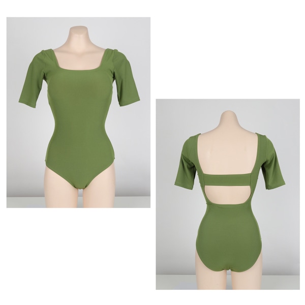 Kortærmet One Piece Badedragt Kvinde Rygløs Push Up Badetøj til svømning Hot Spring Beach Green XL